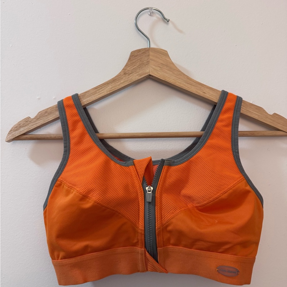 Orange Zip-Front Sports Bra
